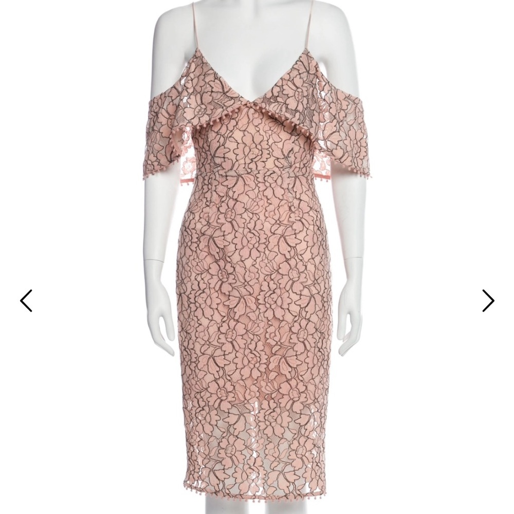 NICHOLAS Pink Lace Cold-Shoulder Midi Dress